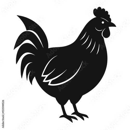 Silhouette of a proud rooster isolated on white perfect for farm and agriculture designs