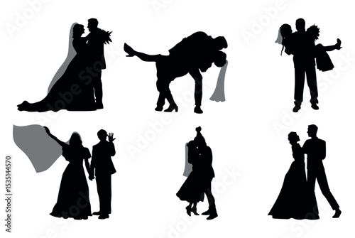 Couple in weeding costumes silhouette, Wedding couple silhouette