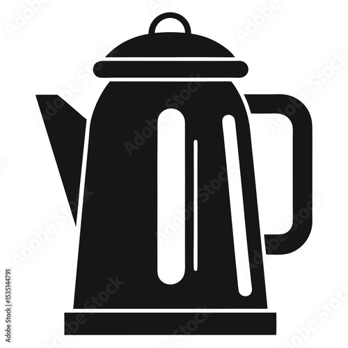 Simple black and white illustration of a classic coffee pot with lid and handle