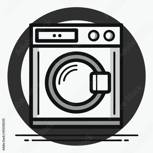 Simple cartoon illustration of a washing machine isolated on a white background with black outline