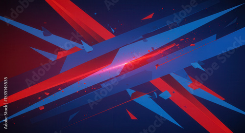 Abstract composition of blue and red geometric lines