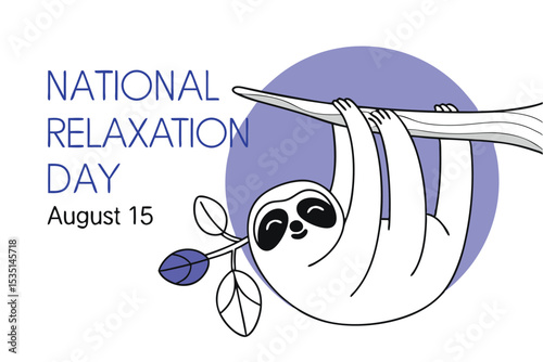 Cute sloth relaxing on a bra national relaxation day vector graphic design