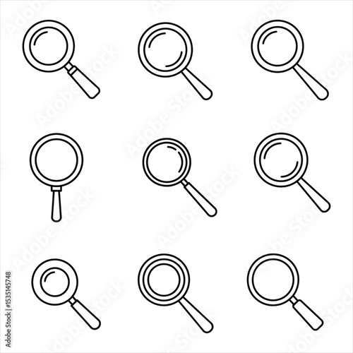 Line Art Magnifying Glasses Various Styles White Background search find Vector Illustration for Design, Business, and Stock Platforms