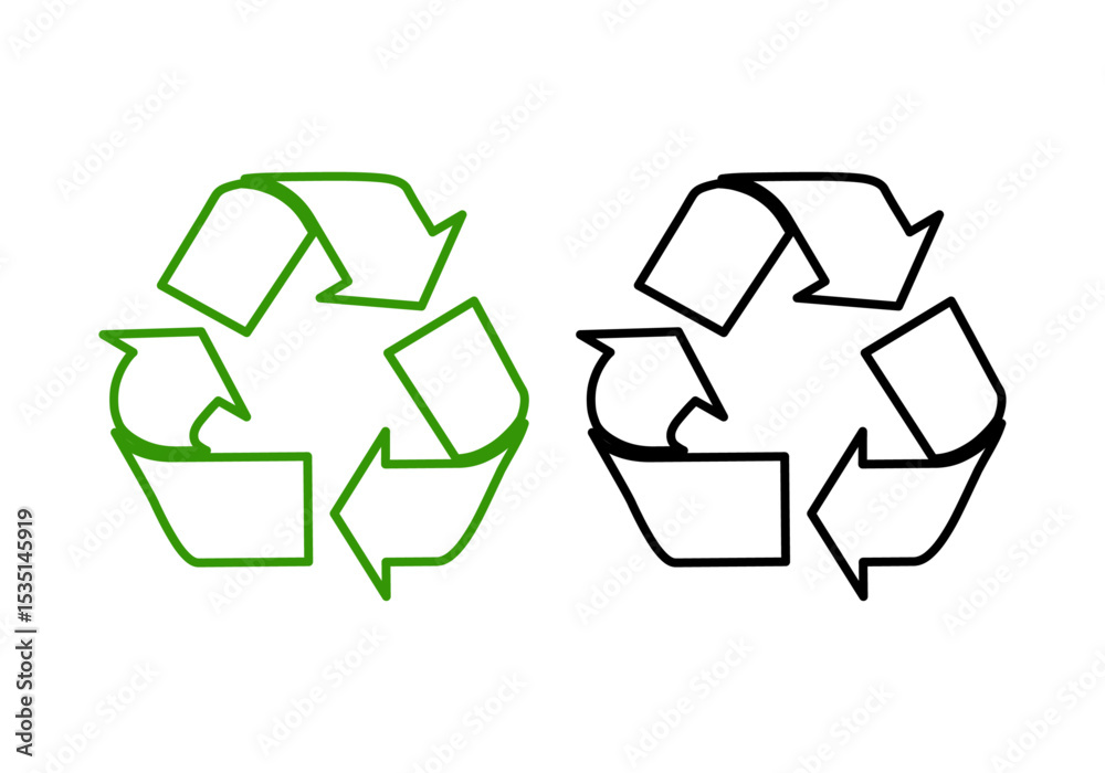 Icono negro de reciclaje con trazo negro y verde.