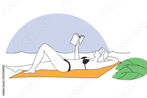 Relaxation day vector illustration girl resting outdoors