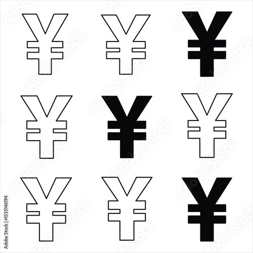 Yen Currency Symbols Variations Black White Outline Grid Pattern Design money finance Vector Illustration for Design, Business, and Stock Platforms