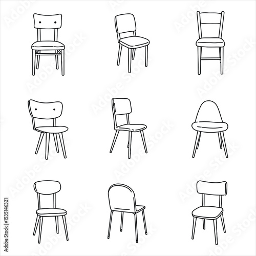 Line Drawing Chairs Various Styles Simple Designs Home Furniture Set house Vector Illustration for Design, Business, and Stock Platforms