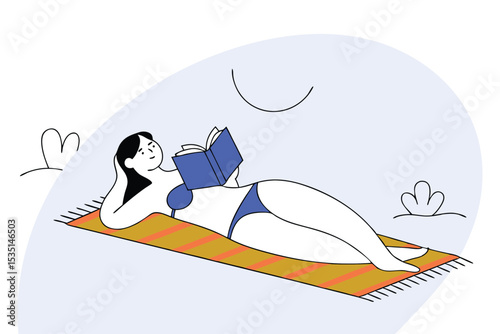 Relaxation day vector illustration girl resting outdoors