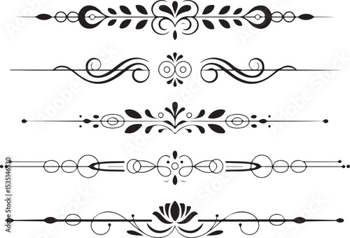Decorative Divider Set Ornate Art Minimalist Floral and Swirl Design Vintage Illustration