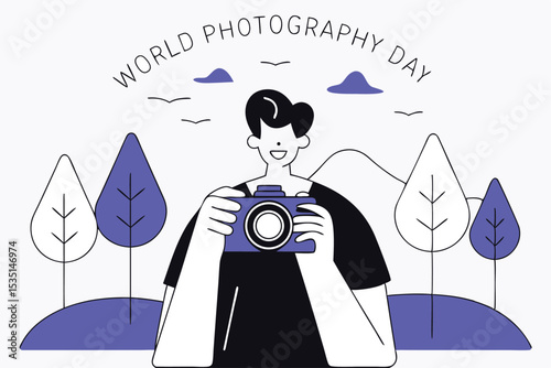 World photography day celebration design featuring a photographer