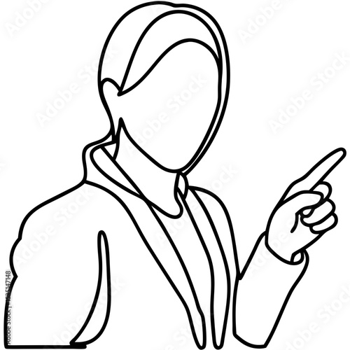 Person Pointing with a Business Gesture in a Minimalist Line Art Style for Blogs, Websites, Presentations, Education, and Corporate Communications  