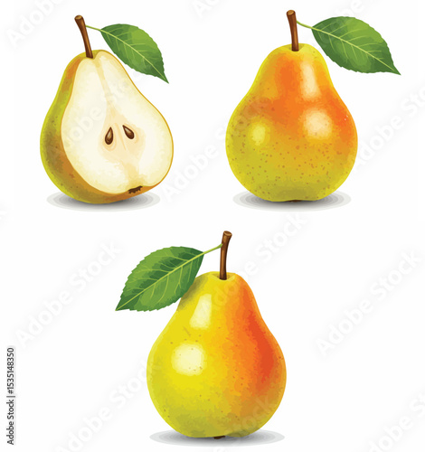 Fresh Ripe Pear Fruits with Leaves

