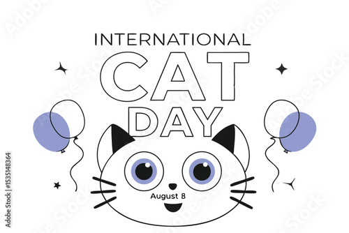 International cat day postcard design featuring cute cats and august 8th date