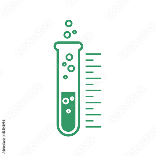 flat illustration showing a chemical test tube containing bubbling green liquid on a white background