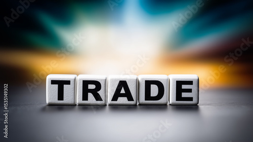 The word TRADE spelled out with black letters on white blocks.