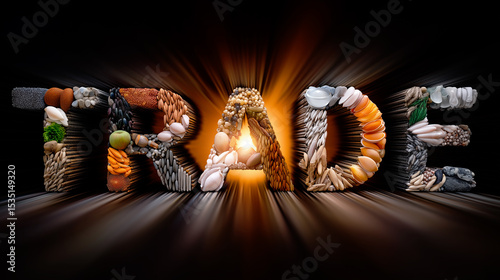 The word TRADE composed of various agricultural commodities like grains, seeds, and beans.