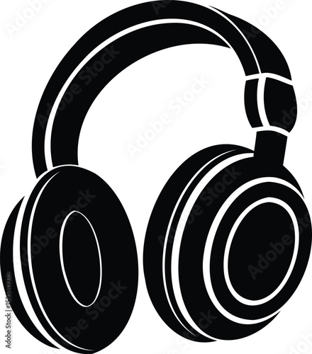 Over-ear headphones icon – black silhouette vector of music listening and audio equipment
