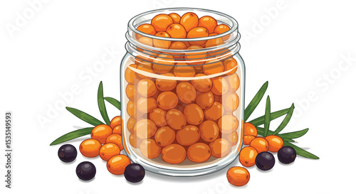 Sea Buckthorn Berries in Glass Jar

