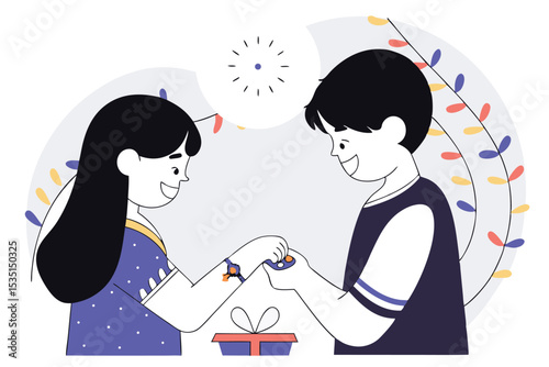 Raksha bandhan illustration sister tying rakhi on brother s wrist festive indian design