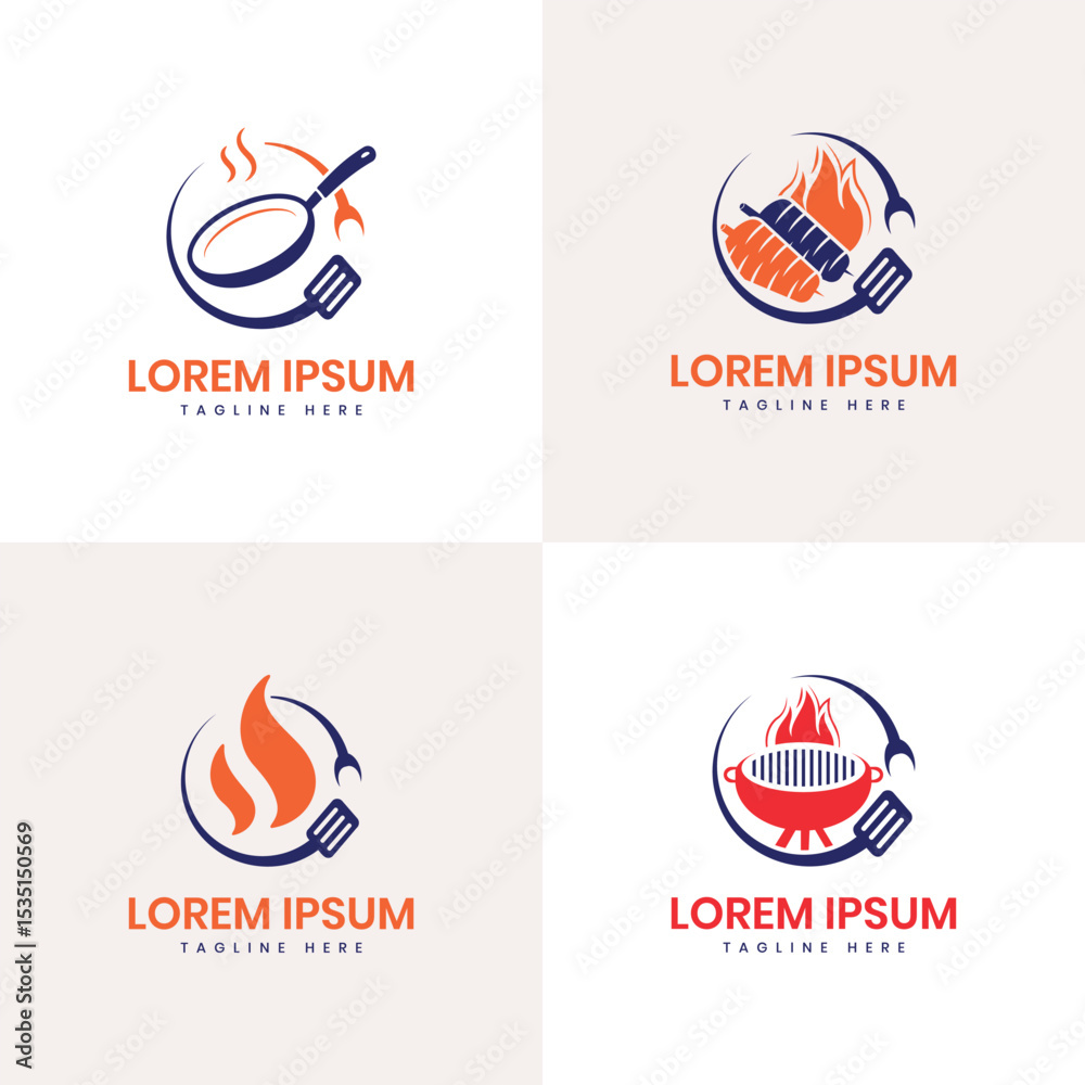Fototapeta premium Grill Restaurants logo design for food business steak house bbq foods bbq grill barbeque 