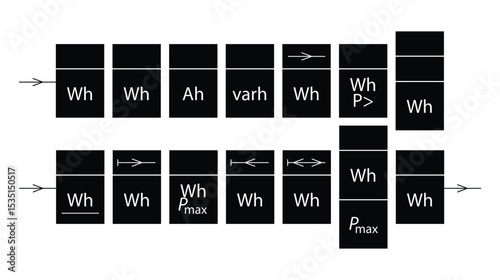 Black Watt Hours Meter Symbol Icon Set