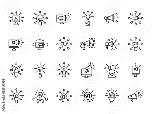 Digital Megaphone Marketing Icons for Promotion, Advertisement, Social Media Campaign, and Communication Strategy Design