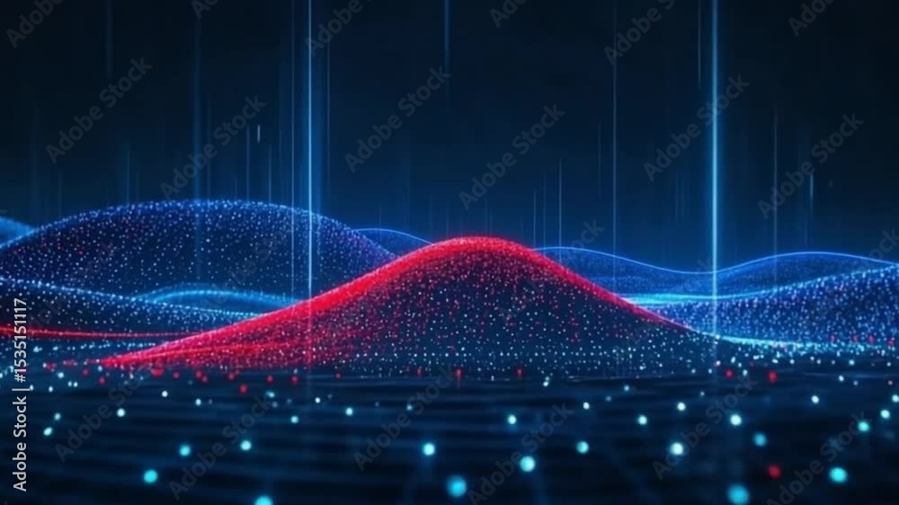 Abstract Red Blue Data Waveform Animation Technology Background Digital Particle Flow Futuristic Sci Fi Energy Network Connection Streaming Broadcast Seamless Loop 4 K Ultra H D