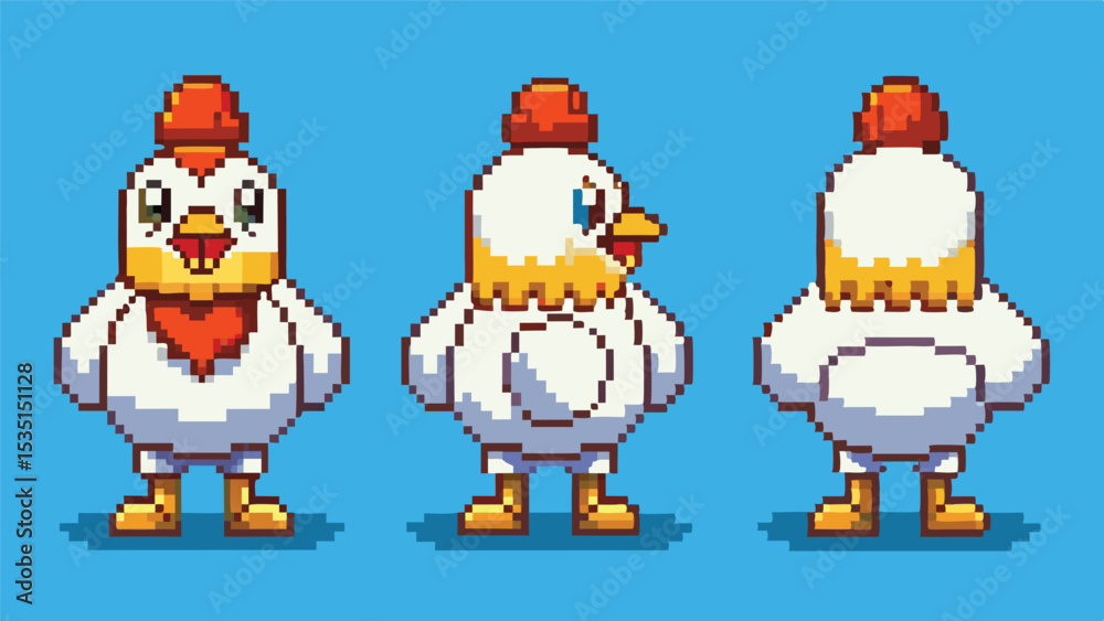 Pixel Art Chicken Character Turnaround