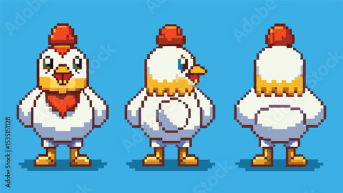 Pixel Art Chicken Character Turnaround