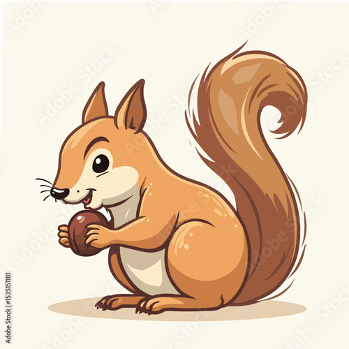 Adorable Cartoon Squirrel Enjoying a Nut  Free Illustration