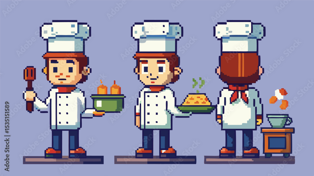 Obraz premium Chef Pixel Art Character Turnaround