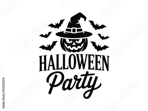 Halloween Party Vector Design: Pumpkin, Witch, Spiders and Bats