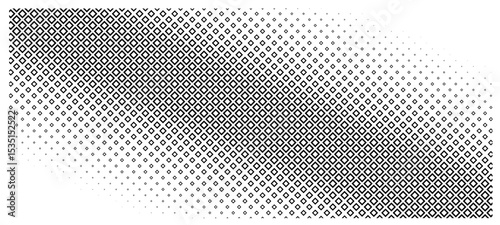 Abstract halftone dotted diamond pattern with gradient density in black and white vector illustration.