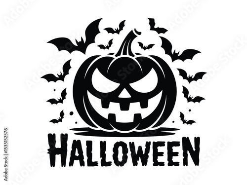 Halloween Party Vector Design: Pumpkin, Witch, Spiders and Bats