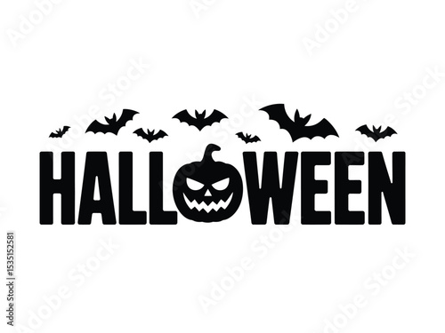 Halloween Party Vector Design: Pumpkin, Witch, Spiders and Bats