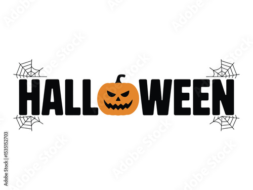 Halloween Party Vector Design: Pumpkin, Witch, Spiders and Bats