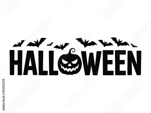 Halloween Party Vector Design: Pumpkin, Witch, Spiders and Bats
