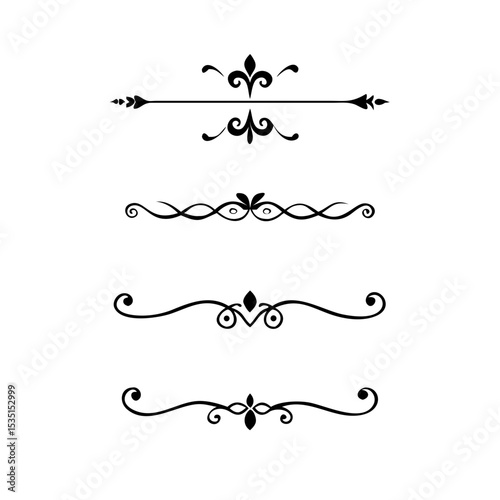 Text dividers. Vector typographic line divider set, retro book ornate bumpers, vintage text separators
