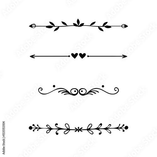 Text dividers. Vector typographic line divider set, retro book ornate bumpers, vintage text separators
