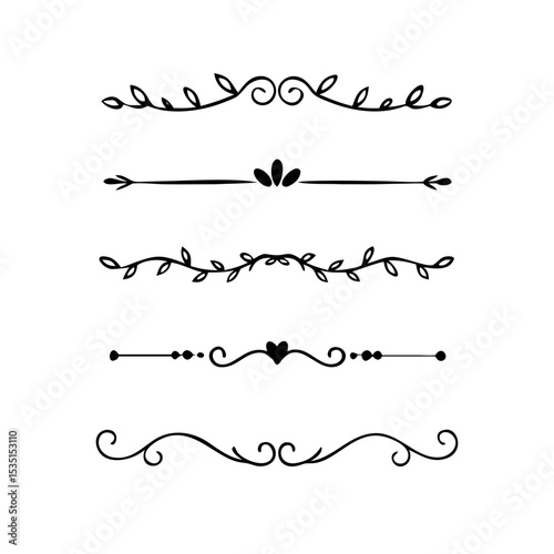 Text dividers. Vector typographic line divider set, retro book ornate bumpers, vintage text separators
