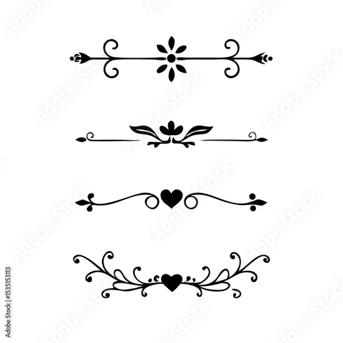 Text dividers. Vector typographic line divider set, retro book ornate bumpers, vintage text separators
