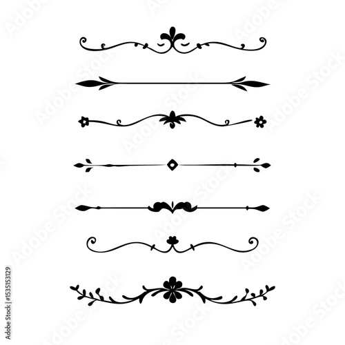 Text dividers. Vector typographic line divider set, retro book ornate bumpers, vintage text separators
