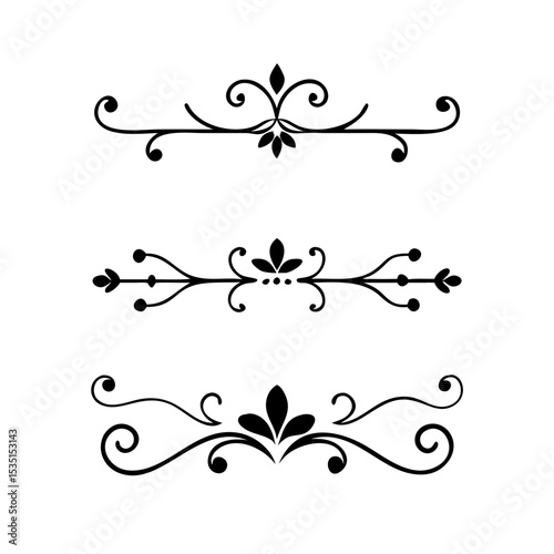 Text dividers. Vector typographic line divider set, retro book ornate bumpers, vintage text separators
