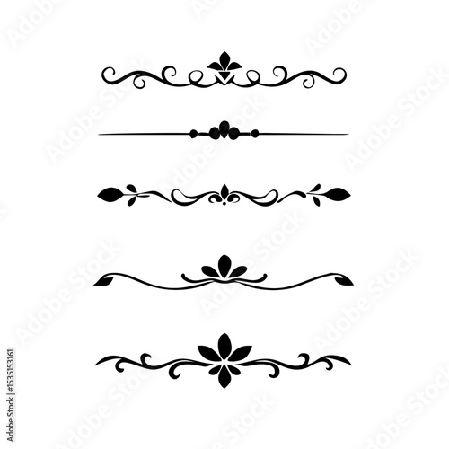 Text dividers. Vector typographic line divider set, retro book ornate bumpers, vintage text separators
