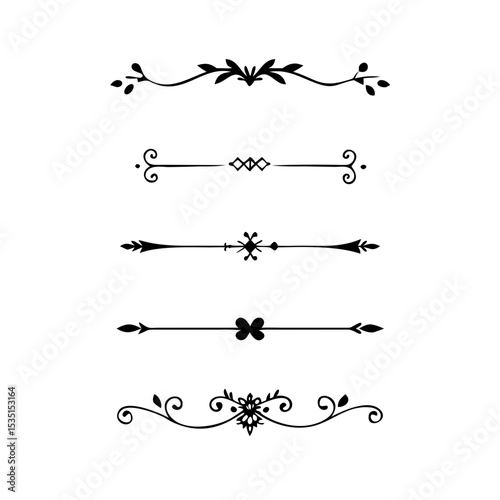 Text dividers. Vector typographic line divider set, retro book ornate bumpers, vintage text separators
