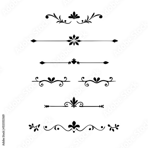 Text dividers. Vector typographic line divider set, retro book ornate bumpers, vintage text separators

