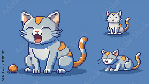  Pixel Character of Cute Cat 