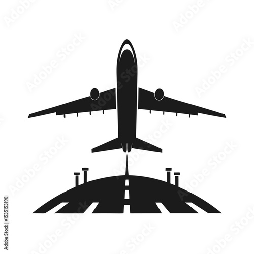 Black Silhouette Passenger Airplane Landing Approach Runway Airport aircraft