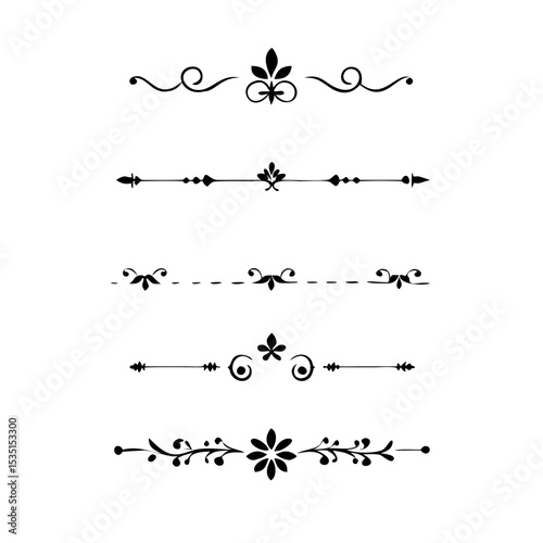 Text dividers. Vector typographic line divider set, retro book ornate bumpers, vintage text separators
