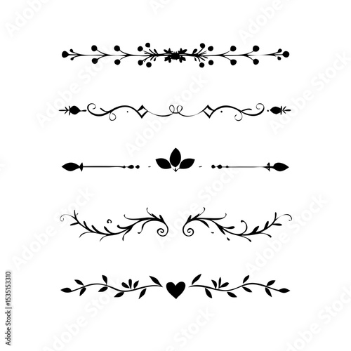 Text dividers. Vector typographic line divider set, retro book ornate bumpers, vintage text separators
